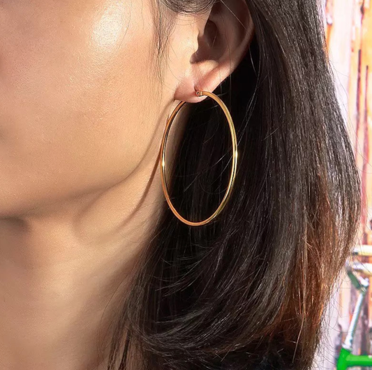HoopLa - Over Sized Hoop Earrings - 14K PVD Waterproof: Silver / 3cm