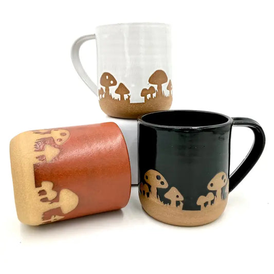 Ruby Farms Pottery Mug Mushrooms Black