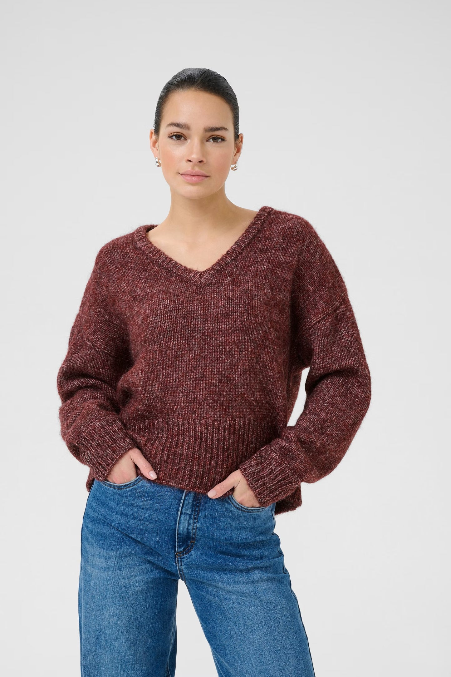 Kaffe KAtrina Knit LS Pullover Windsor Wine Melange