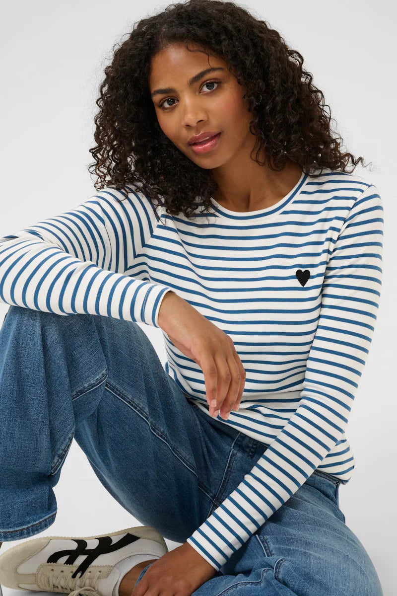 Kaffe Liddy Striped T-Shirt Chalk/Bering Sea