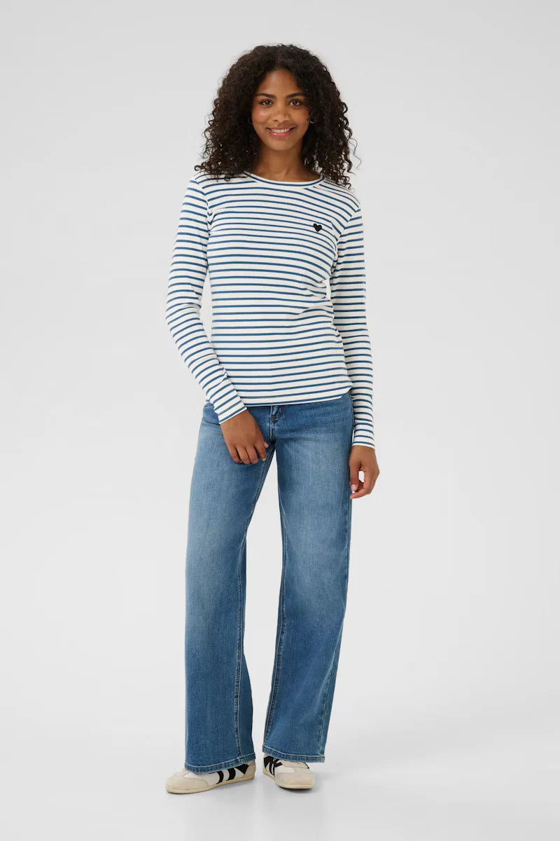 Kaffe Liddy Striped T-Shirt Chalk/Bering Sea