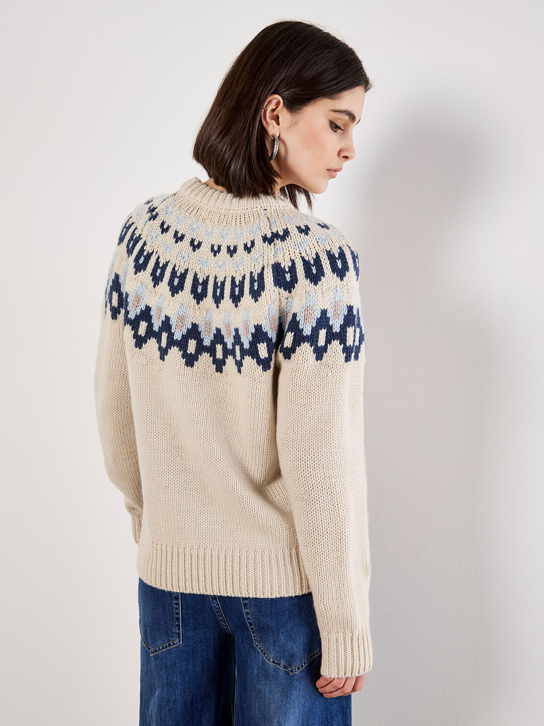 Apricot Fairisle Crew Neck Jumper Stone