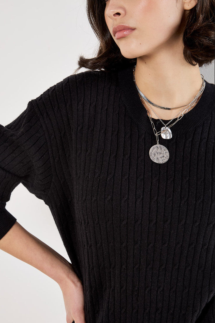 Apricot Fine Gauge Cable Batwing Jumper Black