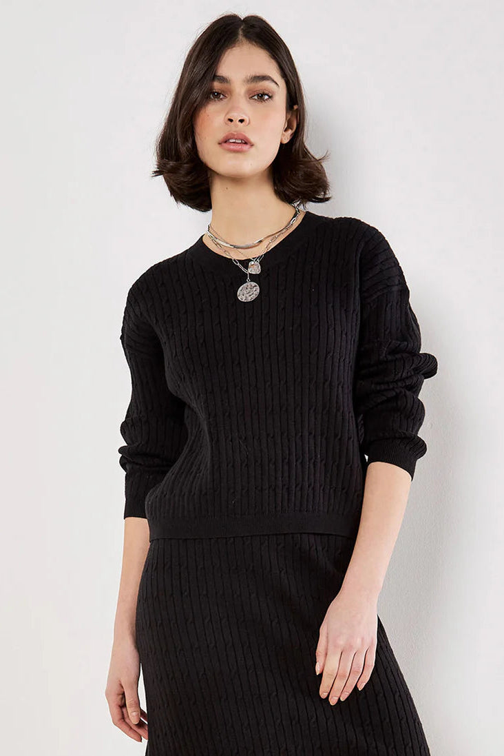 Apricot Fine Gauge Cable Batwing Jumper Black
