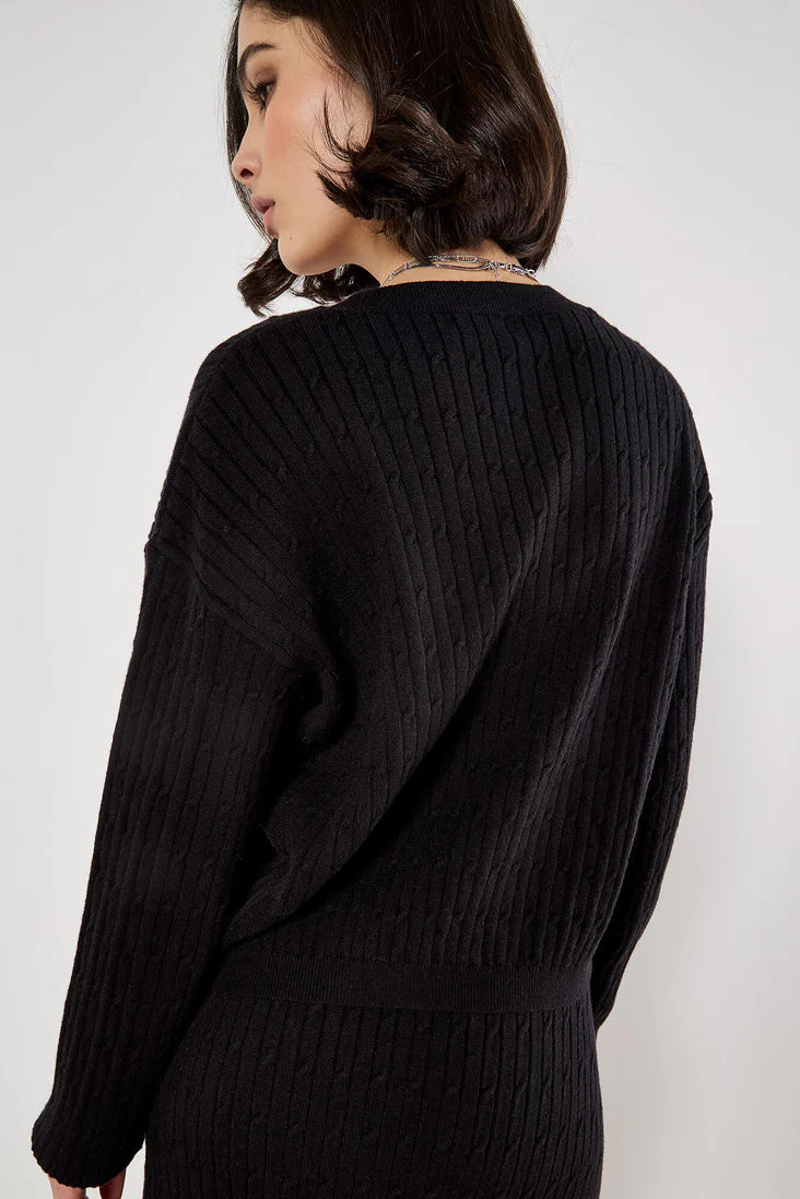 Apricot Fine Gauge Cable Batwing Jumper Black