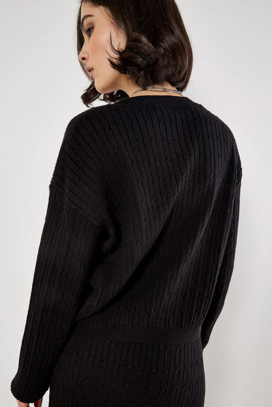 Apricot Fine Gauge Cable Batwing Jumper Black