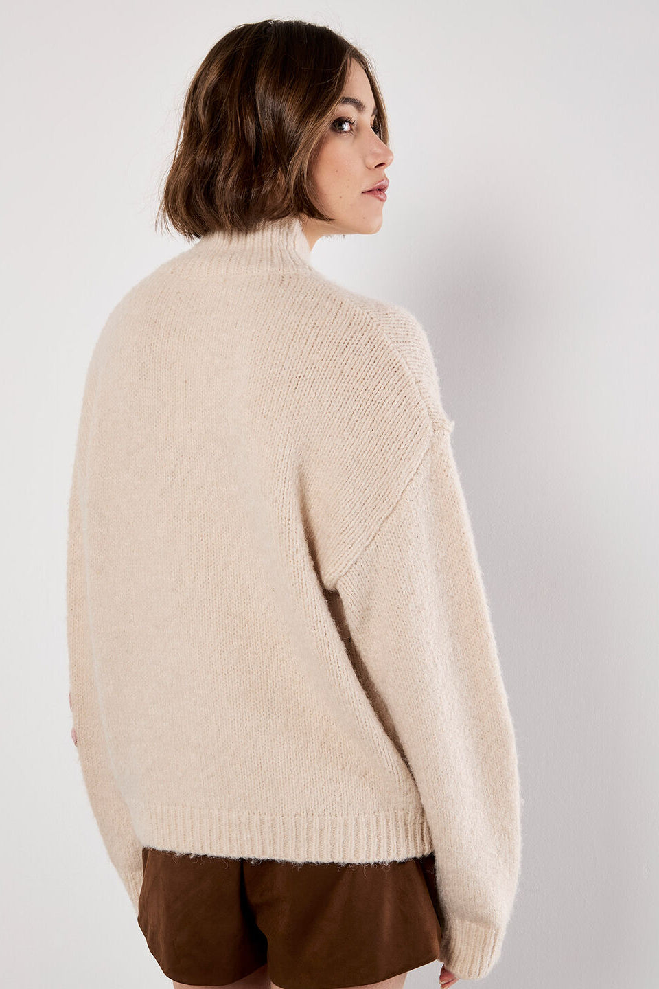 Apricot Embroidered Flower Mock Neck Jumper Stone