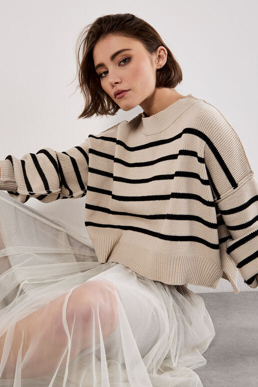 Apricot Stripe Drop Shoulder Oversized Jumper Stone