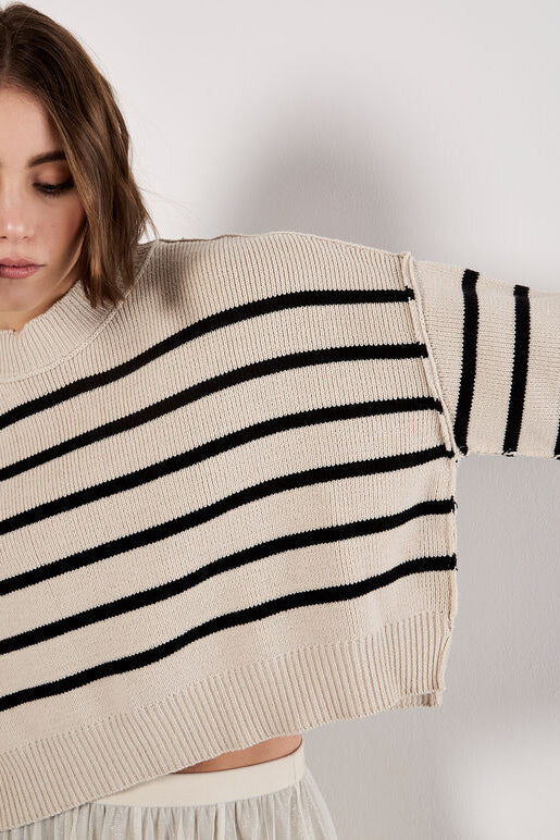 Apricot Stripe Drop Shoulder Oversized Jumper Stone