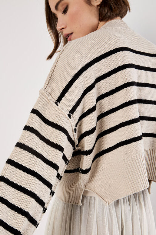 Apricot Stripe Drop Shoulder Oversized Jumper Stone