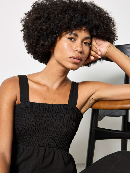 Apricot Smocked Easy Jersey Jumpsuit Black