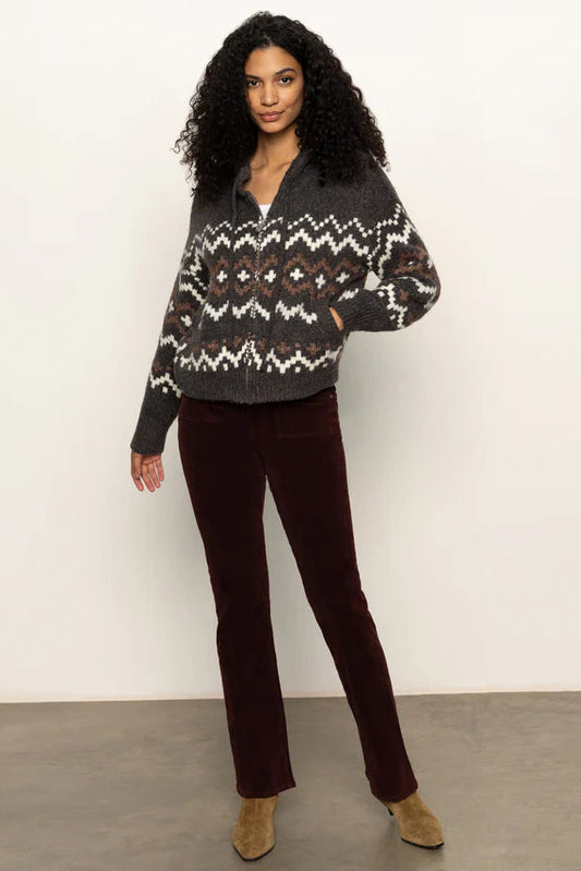 Sanctuary Zip Up Fairisle Hoodie Mocha