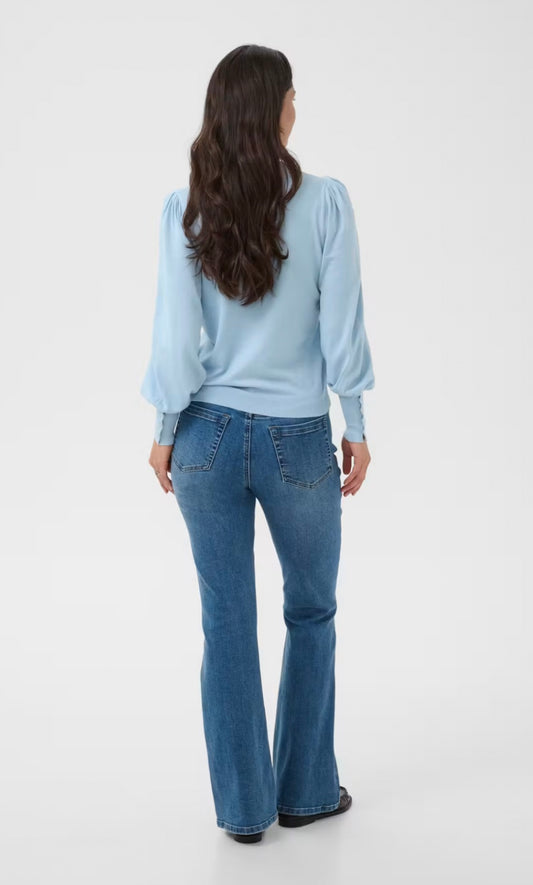 Kaffe KAlizza Round Neck Pullover Buttons Blue Fog