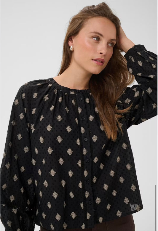 Kaffe KAwila Shirt Black Gray Vintage