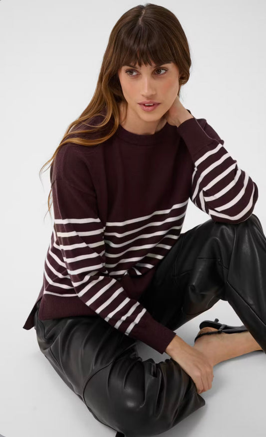 Kaffe KAlimone Pullover Knit Fudge/Chalk Stripe