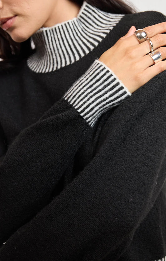 Sage the Label Stacey Contrast Rib Sweater Black Ivory