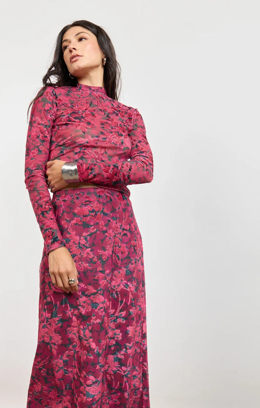 Sage the Label Velvet Rebellion Skirt Fuchsia Multi