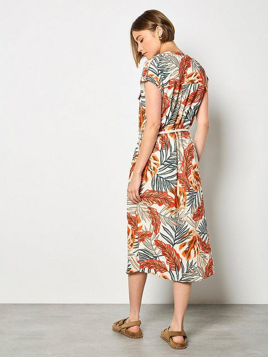 Apricot Painted Banana Leaf Dress Khaki