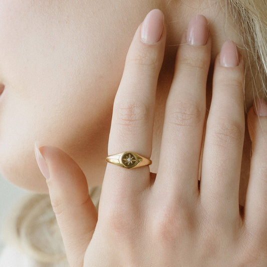 Petite Gold North Star Ring 8