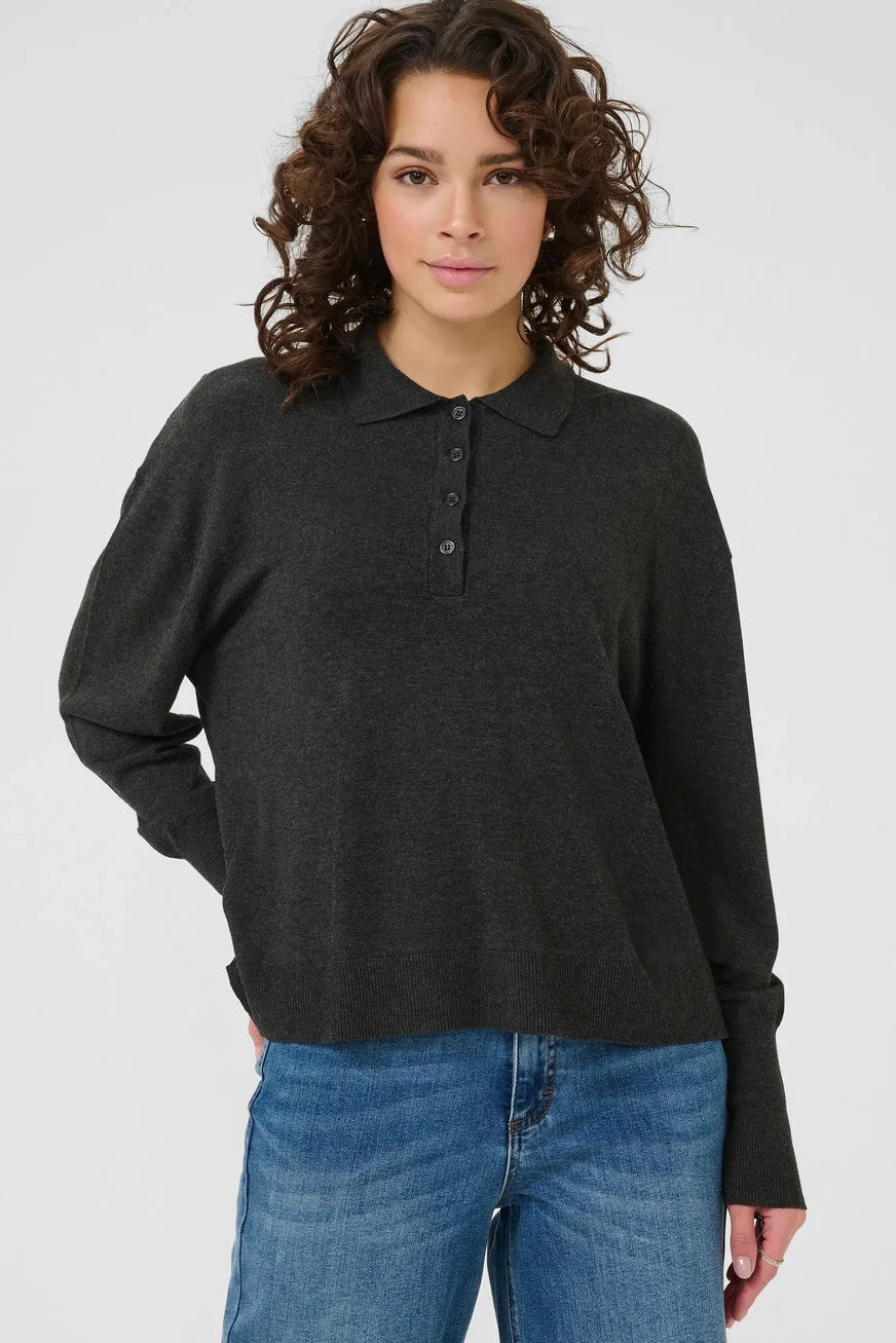 Kaffe KAlizza Polo Pullover Dark Grey Melange