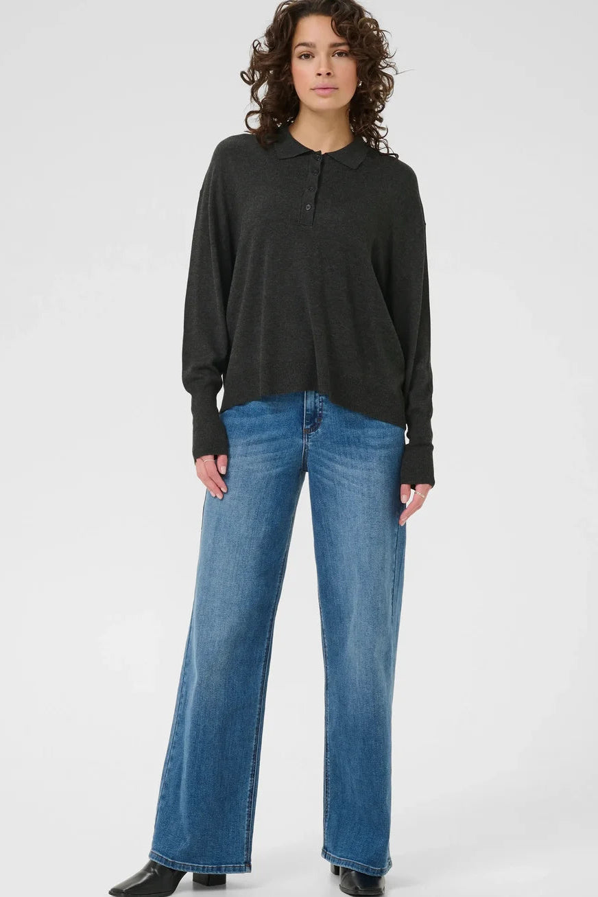 Kaffe KAlizza Polo Pullover Dark Grey Melange
