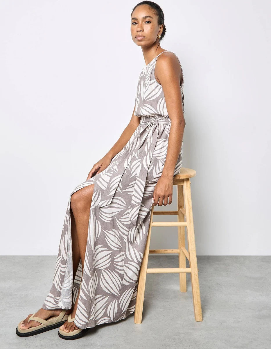 Apricot Oversized Shells High Neck Maxi Dress Stone