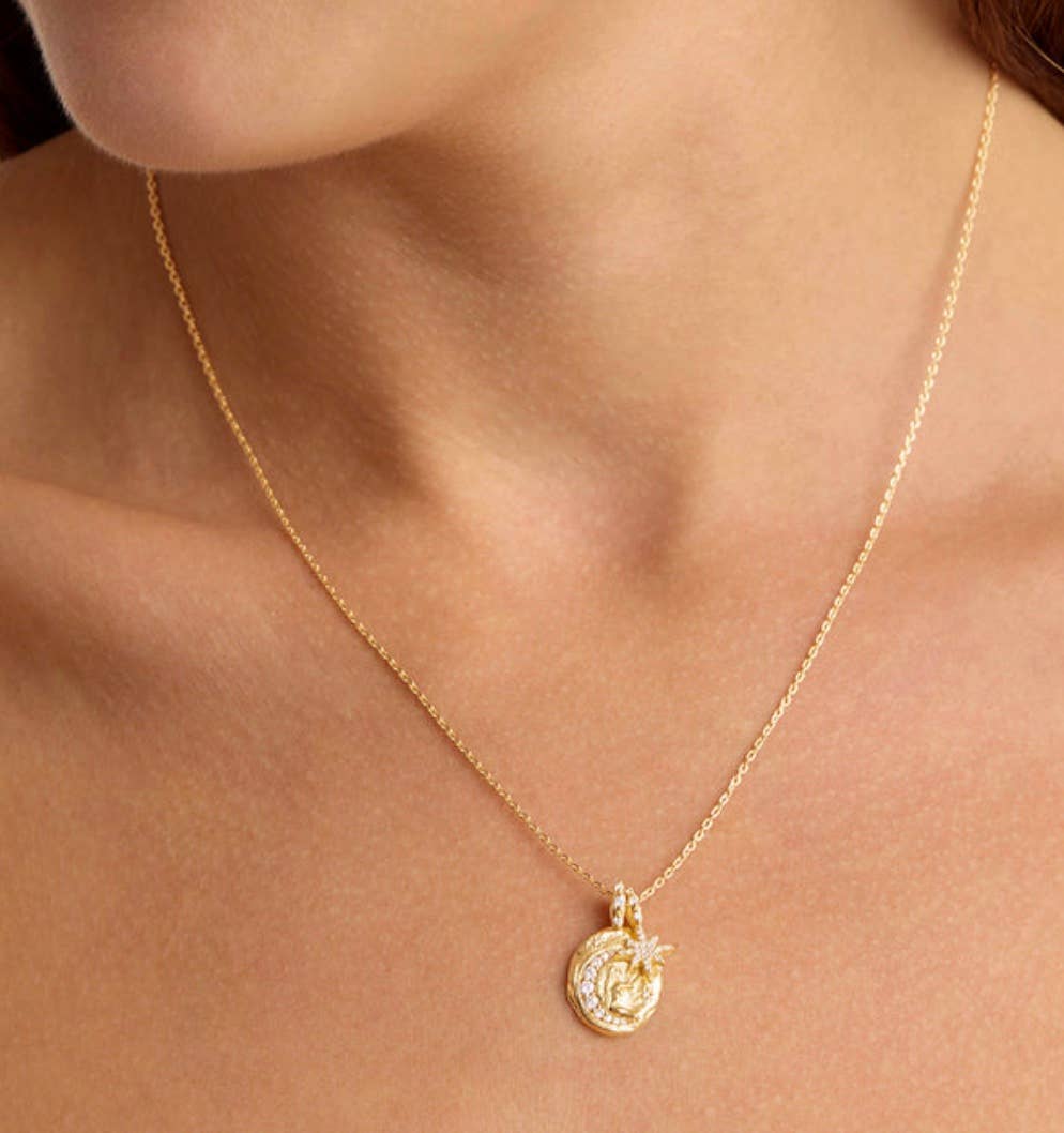 HoopLa -  Mini Pendant- Talisman Protect 14K Gold PVD Necklace: Goddess