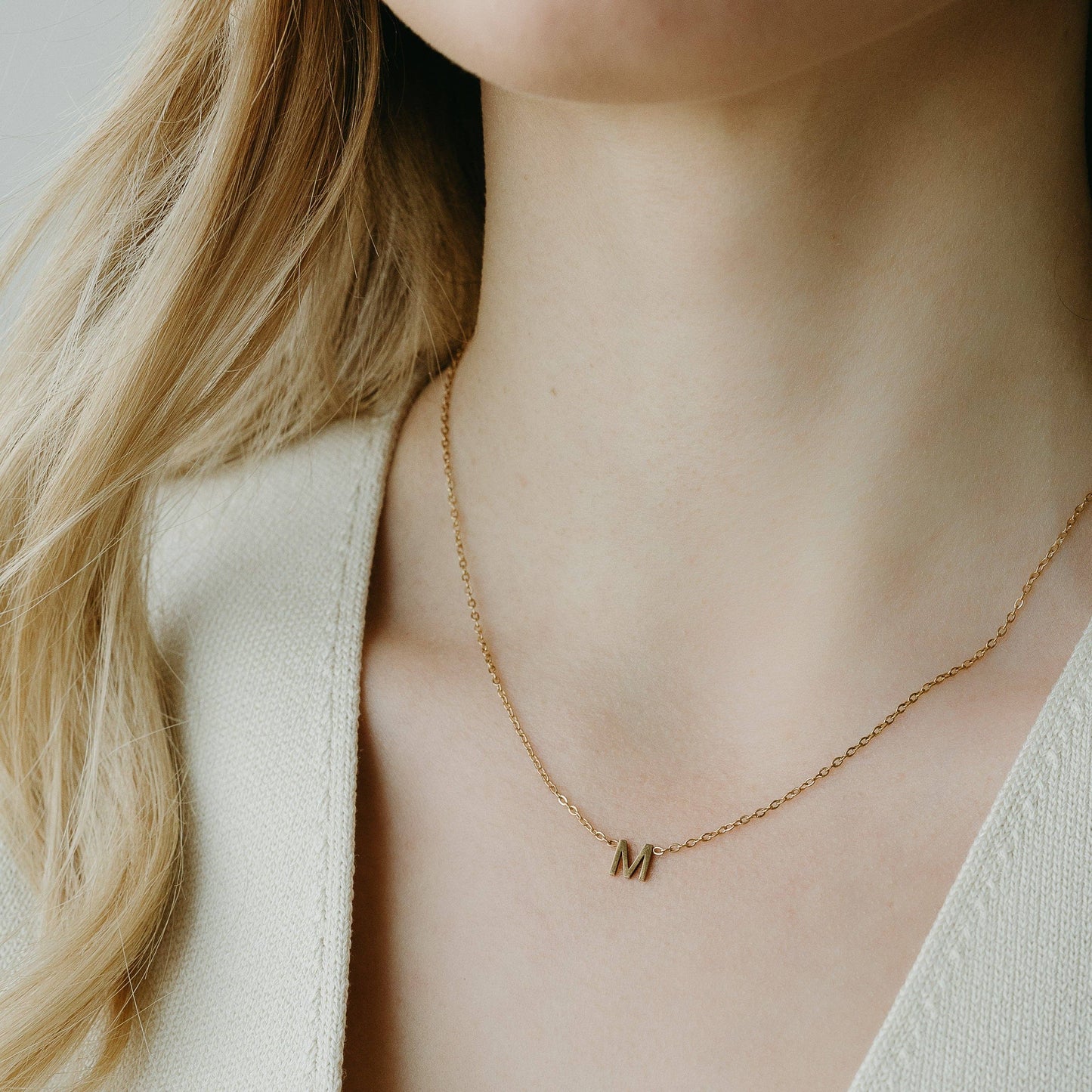 Petite Gold Initial Dainty Necklace B