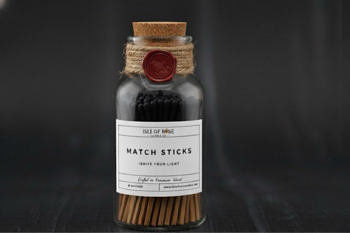 Isle of Rose Candle Co. - Luxury Matchsticks — Set of 68 (4-Inch) Black Tips with Rustic Brown Handle