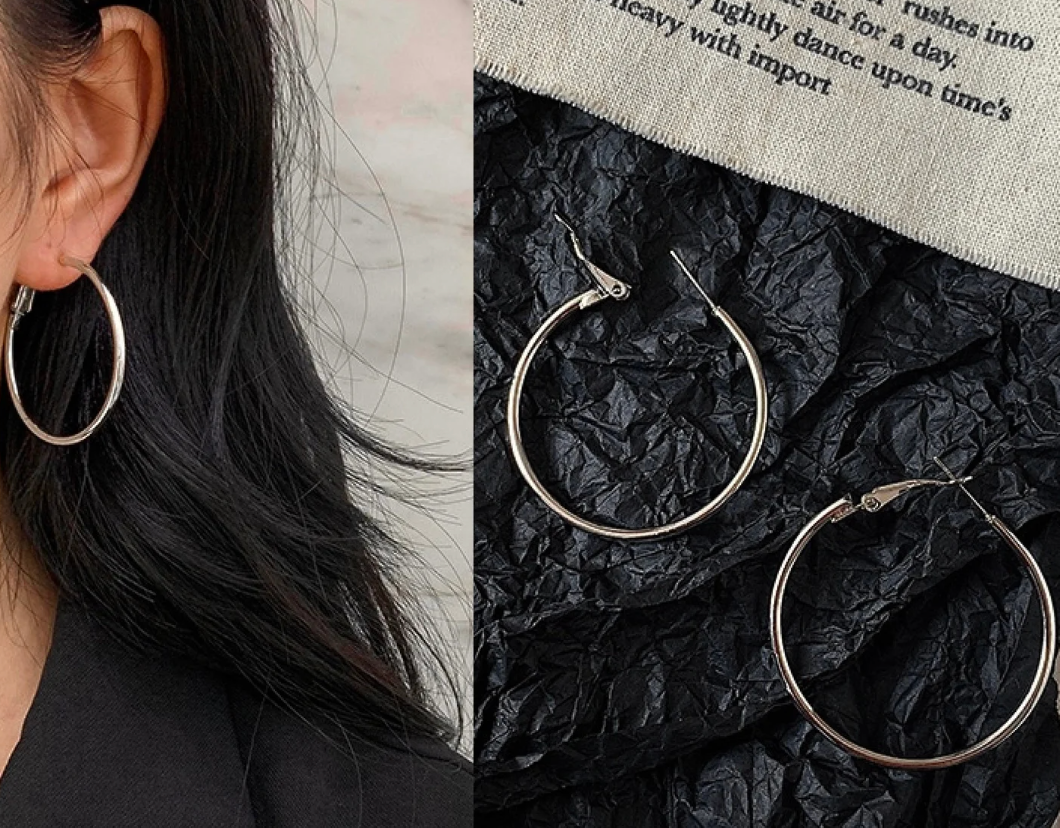 HoopLa - Over Sized Hoop Earrings -  14K PVD Waterproof: Silver / 3cm