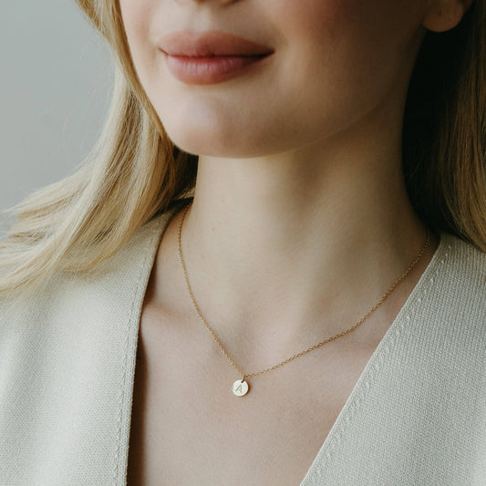 Petite Gold Initial Coin Necklace W