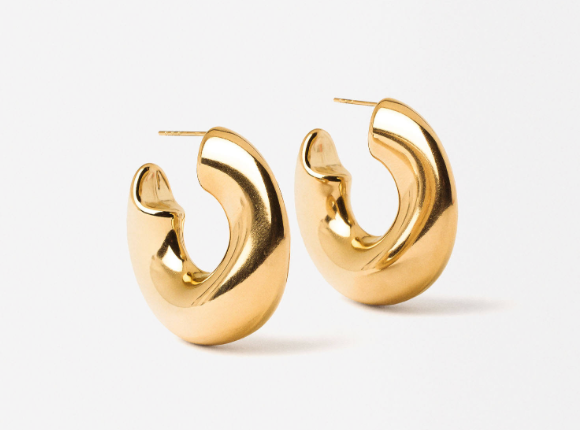 HoopLa - Wave Puffy Hoop Earrings Silver Steel