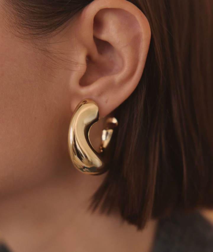 HoopLa - Wave Puffy Hoop Earrings Silver Steel