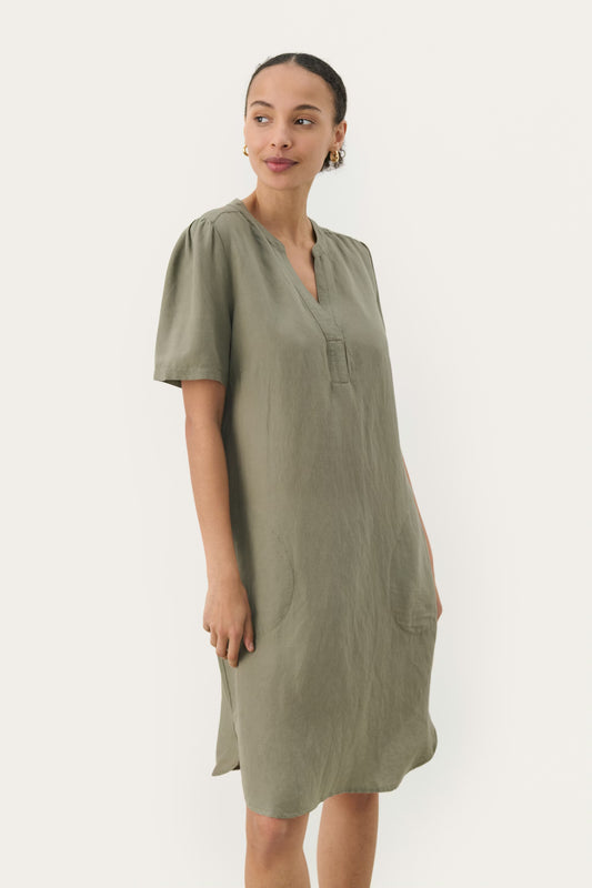 Part Two Aminase Linen Dress Kalamata