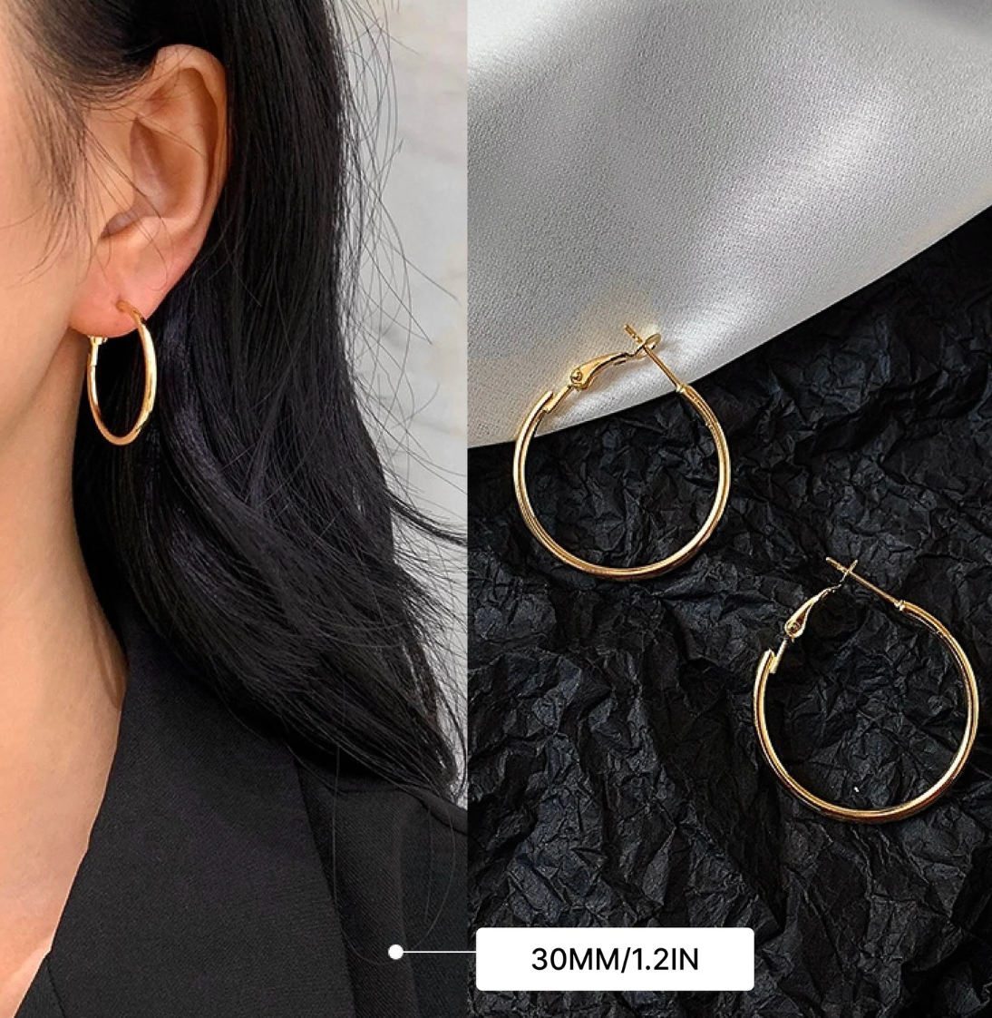 HoopLa - Over Sized Hoop Earrings -  14K PVD Waterproof: Silver / 4cm