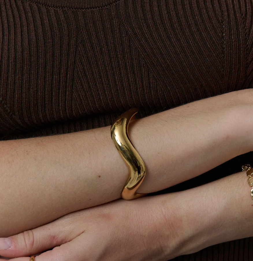 HoopLa - Editorial Wave Cuff Bangle Bracelet-14K Gold PVD- Recycled : Silver