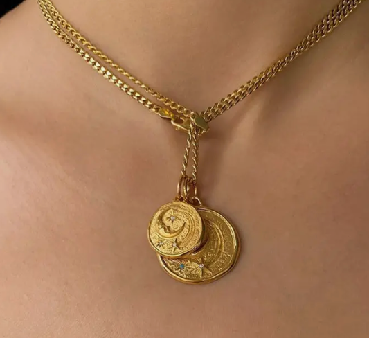 HoopLa -  Athena Luna Coin Charm Necklace- 2 lengths14K gold: Necklace