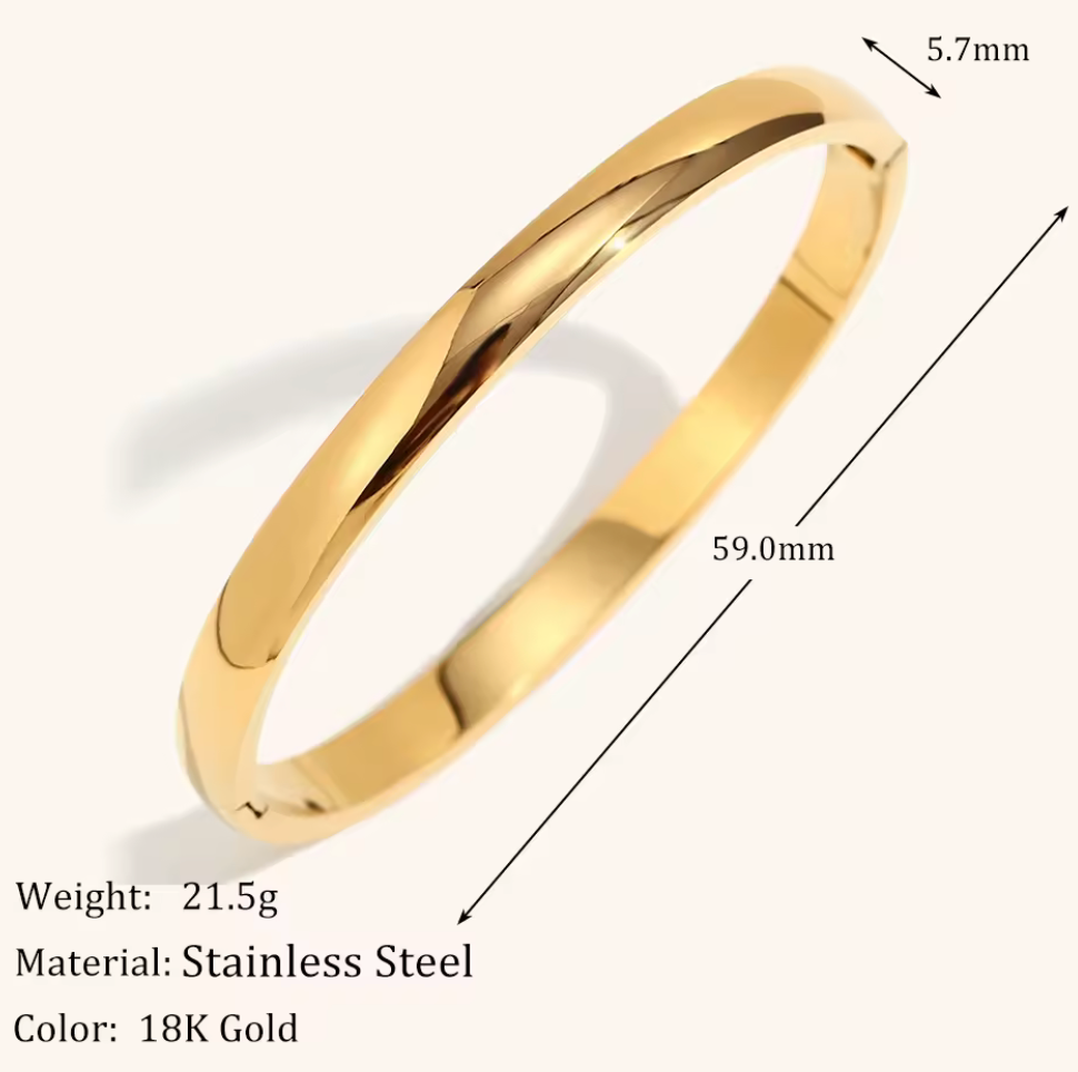 HoopLa - Sofia-Hinge Bangle 14K Gold  Waterproof- PVD plated: Silver / Thin