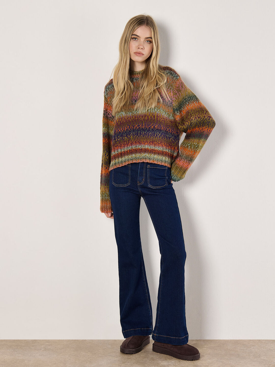 Apricot Chunky Knit Multi Coloured Jumper Orange