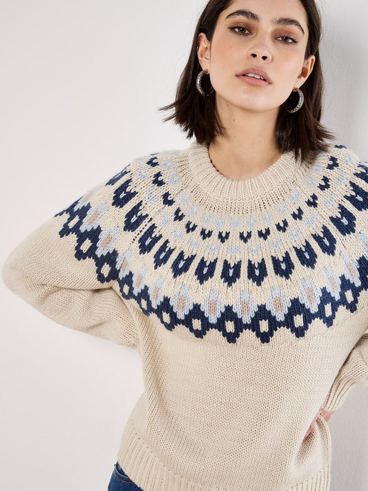 Apricot Fairisle Crew Neck Jumper Stone