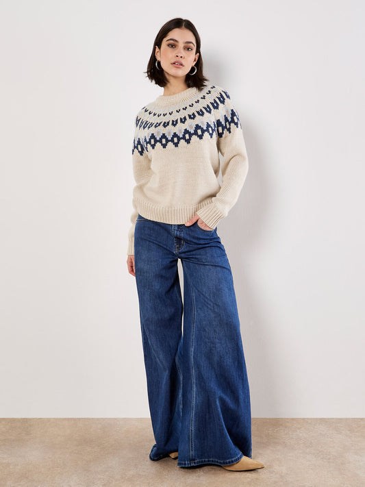 Apricot Fairisle Crew Neck Jumper Stone