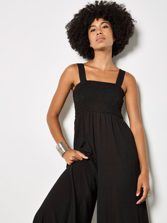 Apricot Smocked Easy Jersey Jumpsuit Black