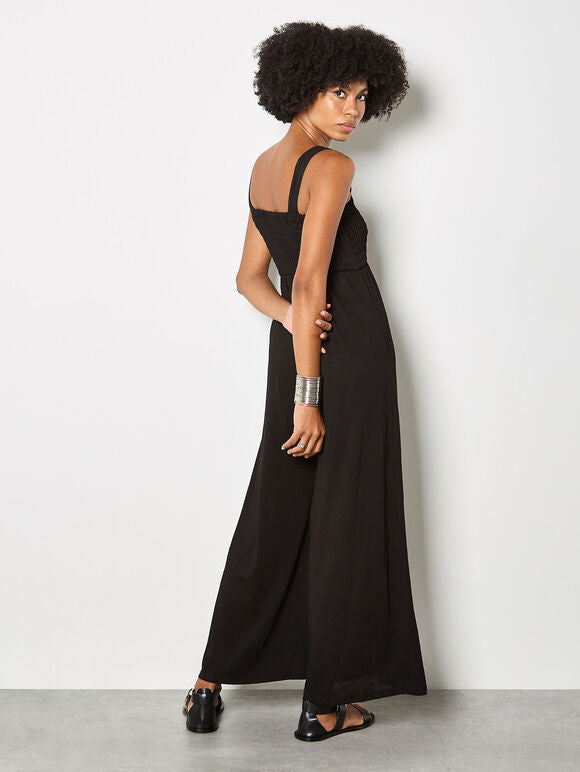 Apricot Smocked Easy Jersey Jumpsuit Black