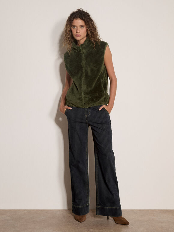 Apricot Fleece Zip Up Gilet Khaki