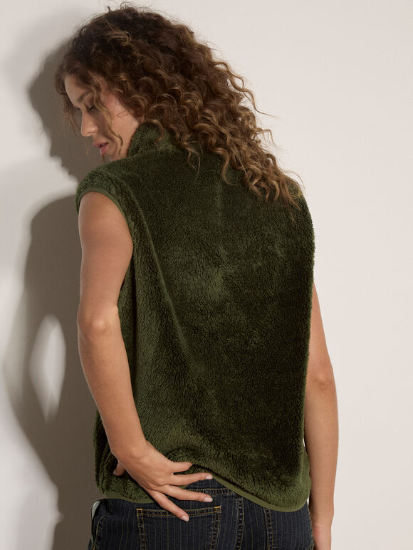 Apricot Fleece Zip Up Gilet Khaki