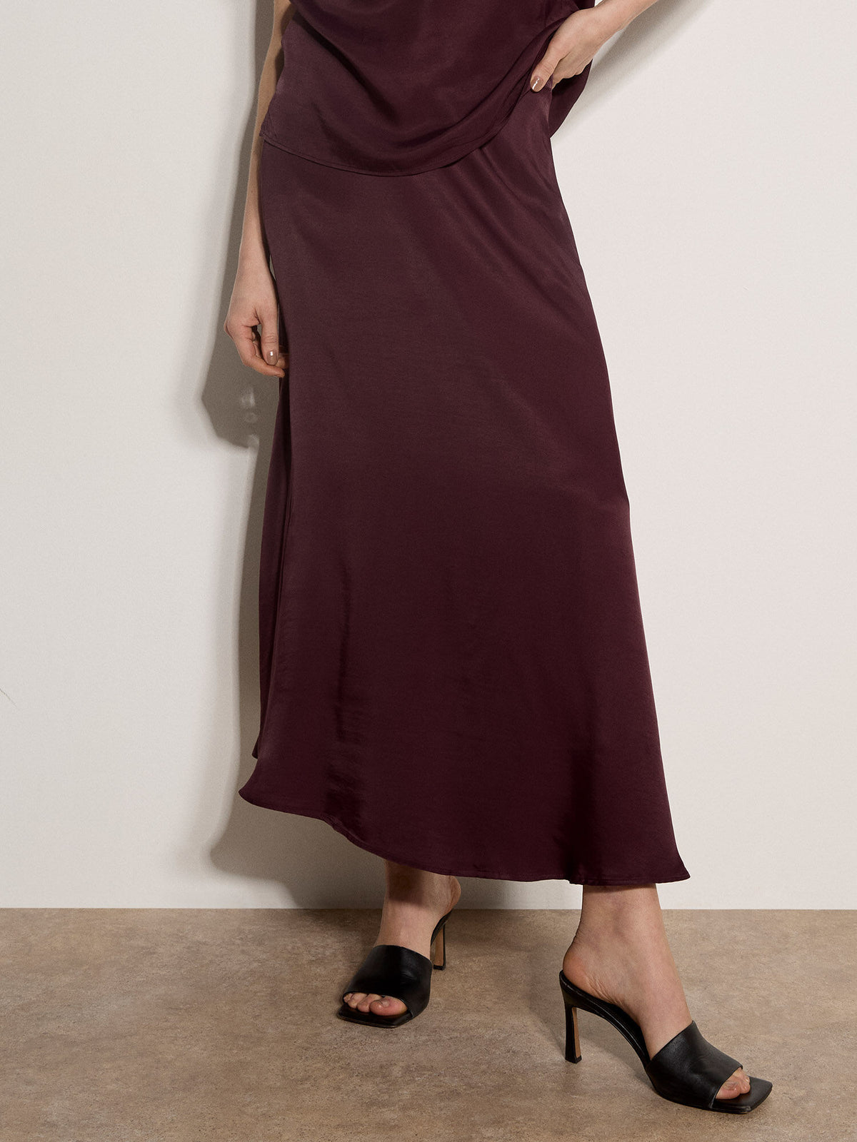 Apricot Flowy Satin Maxi Skirt Purple
