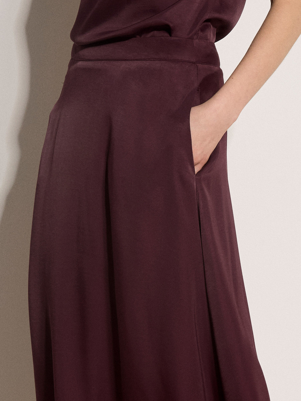 Apricot Flowy Satin Maxi Skirt Purple