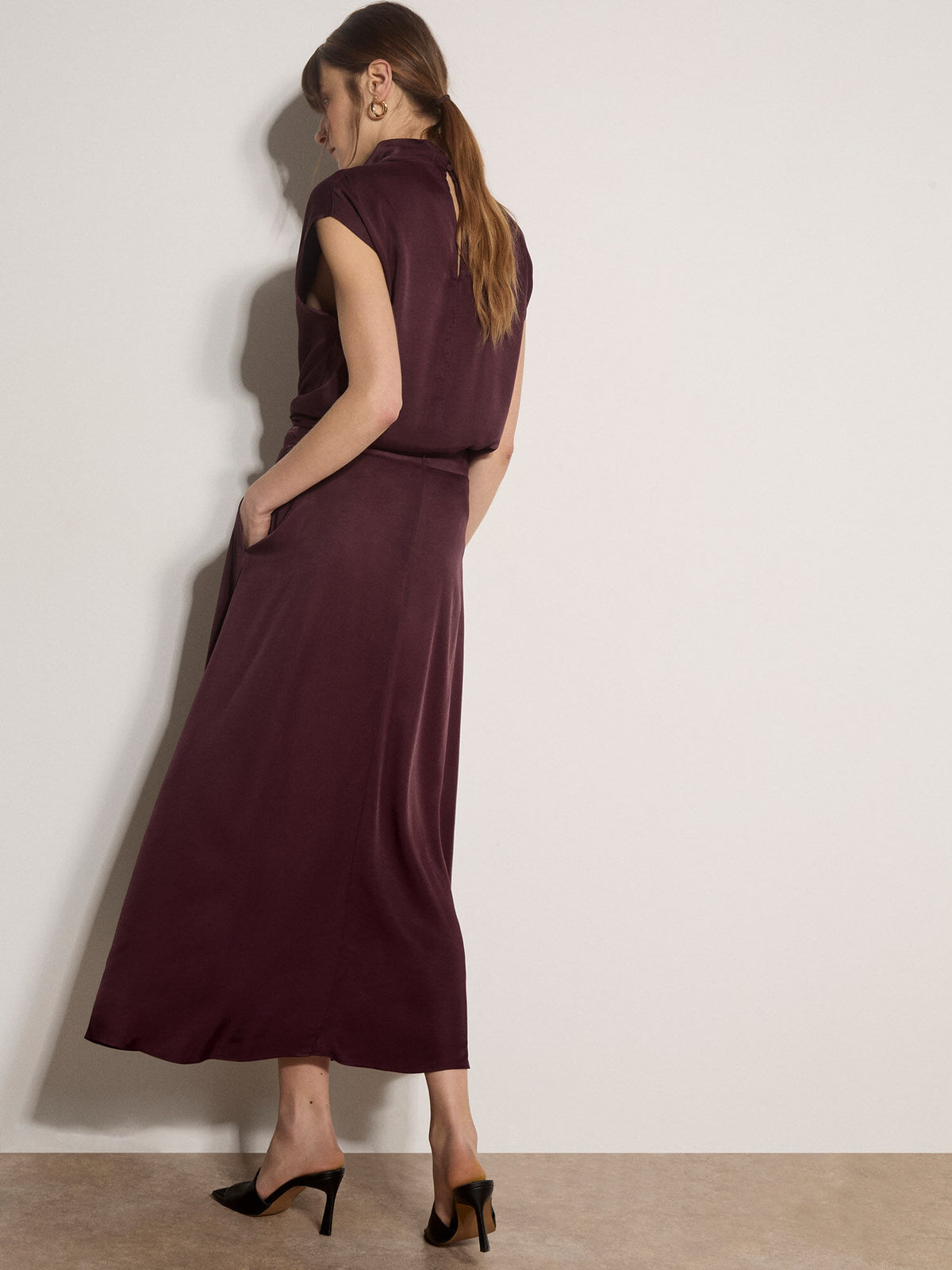 Apricot Flowy Satin Maxi Skirt Purple