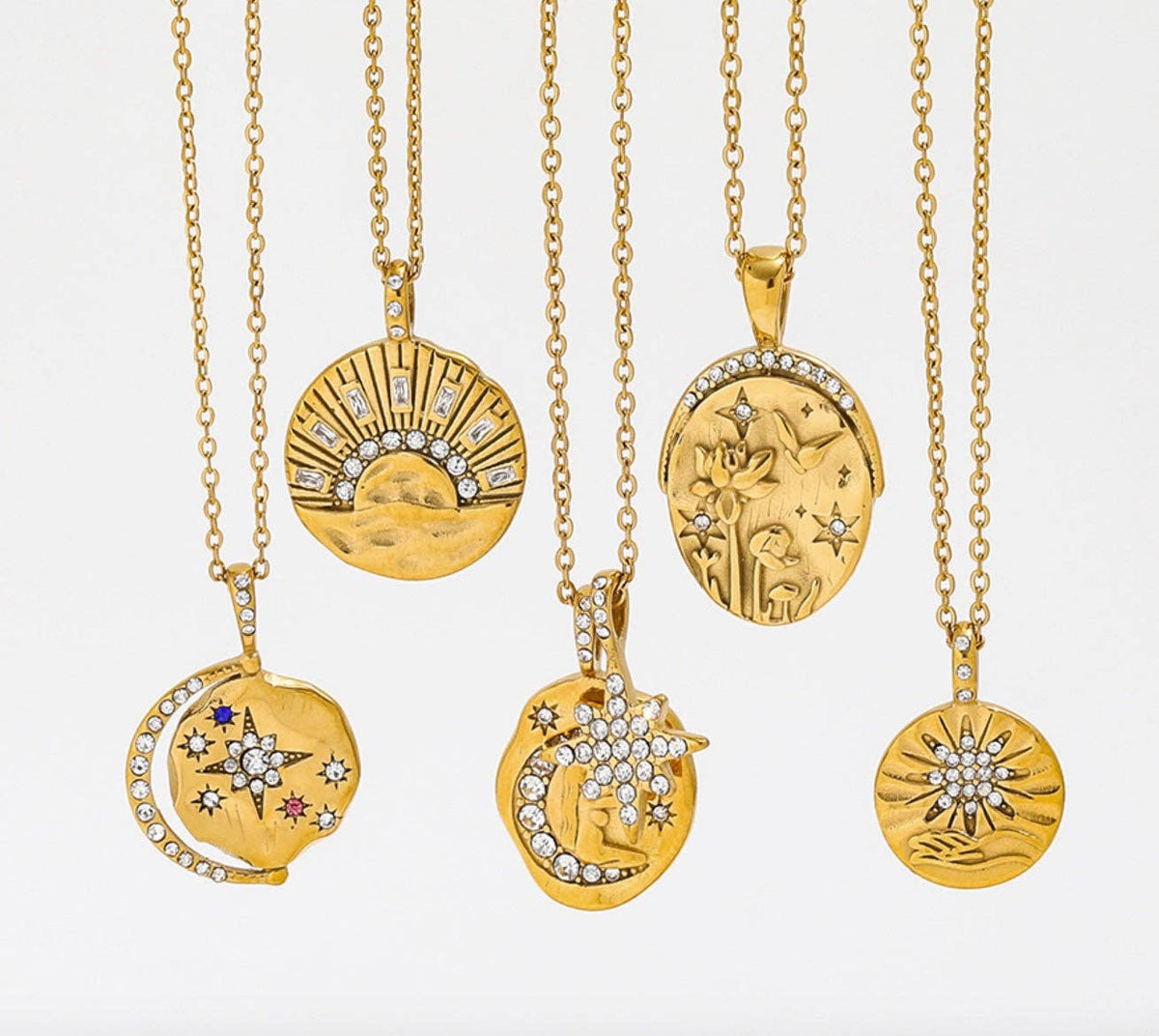 HoopLa -  Mini Pendant- Talisman Protect 14K Gold PVD Necklace: Goddess