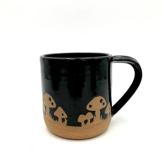Ruby Farms Pottery Mug Mushrooms Black